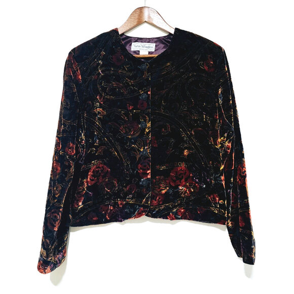 Vintage Norton McNaughton Velvet Blazer Size 14 Paisley USA Romantic Grunge Boho - Picture 1 of 8